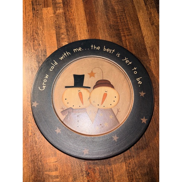The Heartfelt Collection Other - The Heartfelt Collection Primitive Wooden Snowman Decorative Plate 9.5 Inch